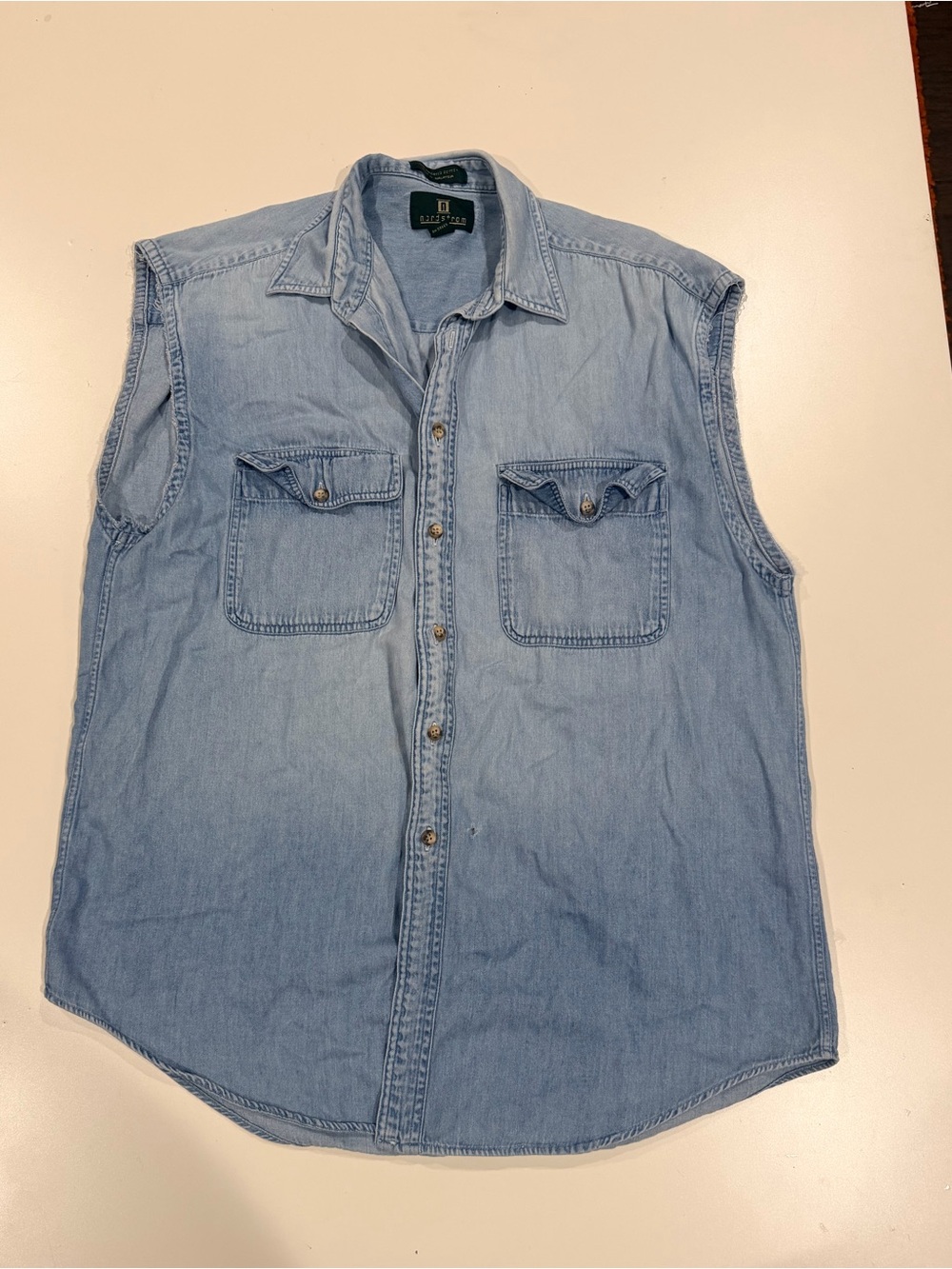 Nordstrom Light Blue Sleeveless Denim Button-Down Shirt